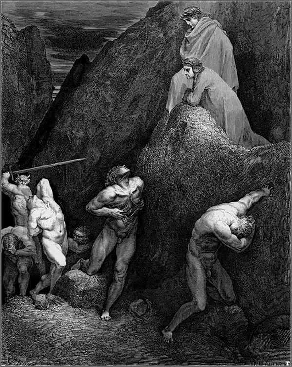 Dante y Virgilio observan a los sembradores de discordia (Gustave Doré)