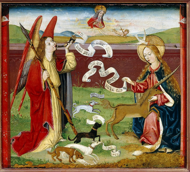 "Anunciación con unicornio", Martin Schongauer (1489)