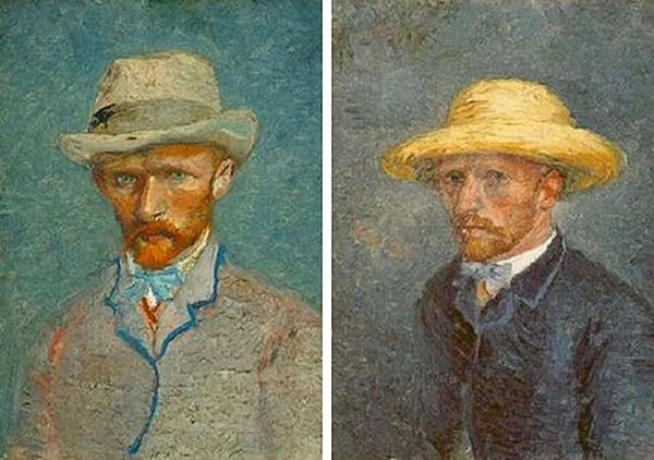 "Autorretrato" y "Autorretrato" o "Retrato de Theo van Gogh", de Vincent van Gogh