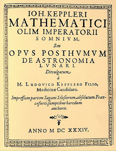 Portada de "Somnium" —Un sueño— de Johannes Kepler (1634)