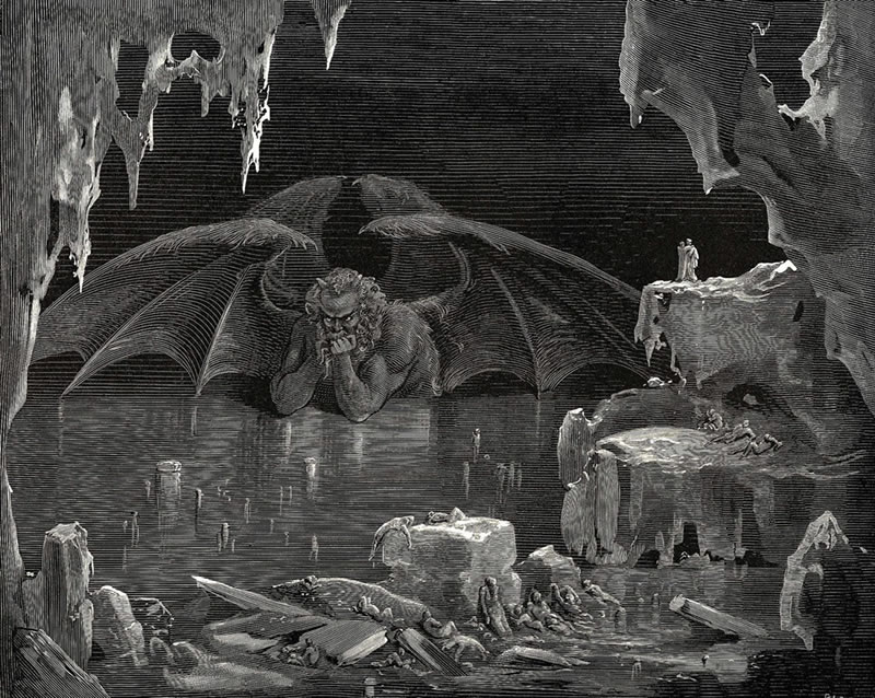 "Lucifer, Rey del Infierno" (ca. 1861-1868), grabado de Gustave Doré para la "Divina Comedia" de Dante Alighieri